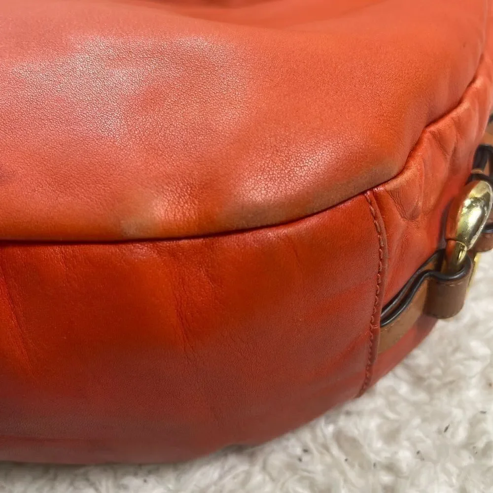 Lauren Ralph Lauren Large Leather Orange Red Hobo Bag Brown strap and trims.